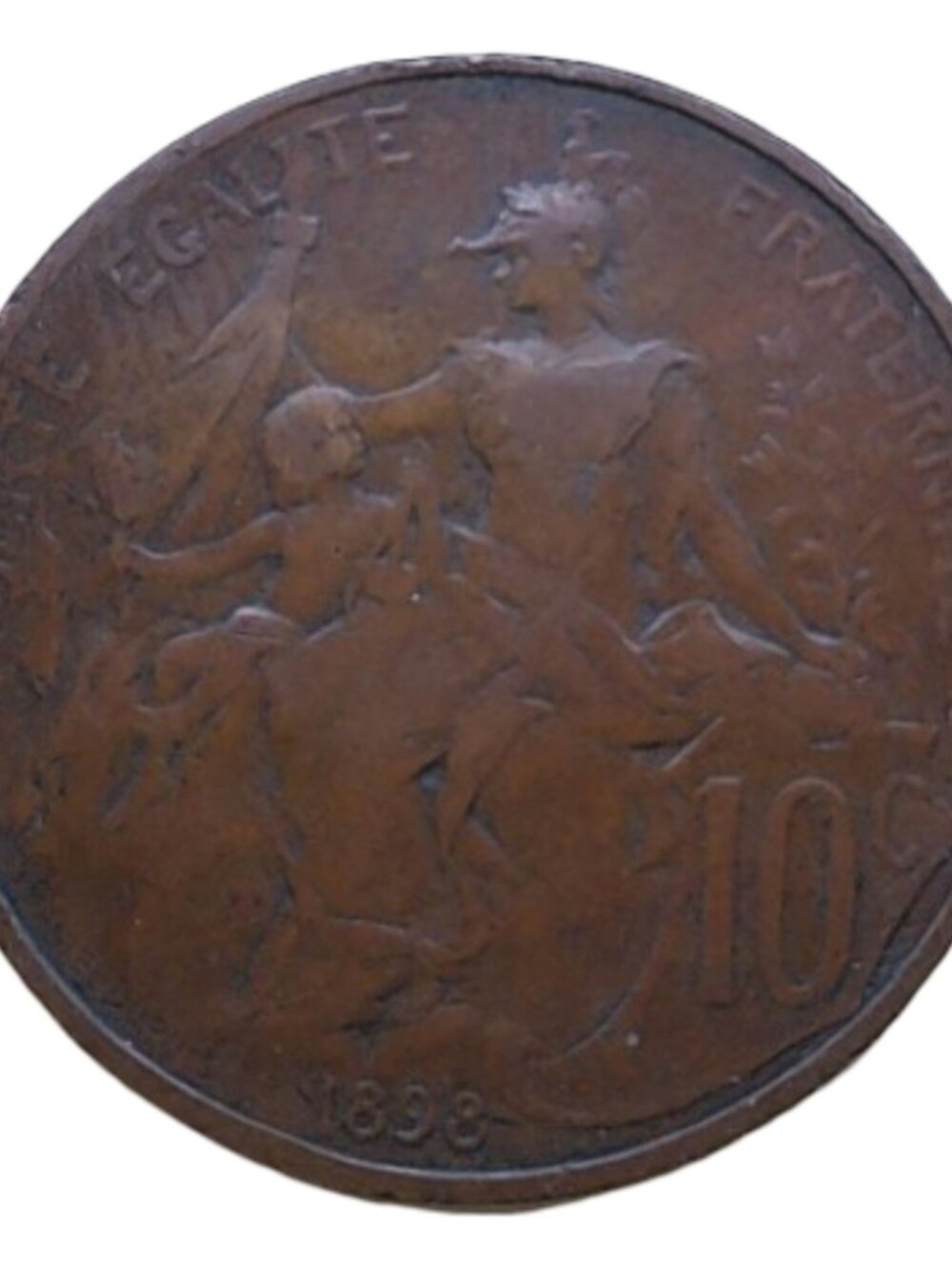 1898 France 10 Centimes Bronze Coin Republique Francaise Circulated Vintage - Picture 3 of 3